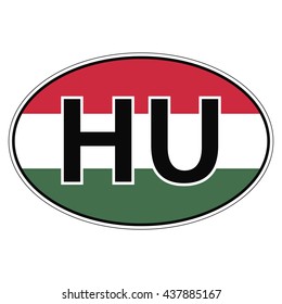 Sticker on car, flag of Hungary with the inscription HU vector for print or website design for language buttons