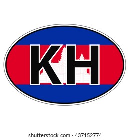Sticker on car, flag Kingdom Cambodia the inscription KH vector for print or website design for language buttons