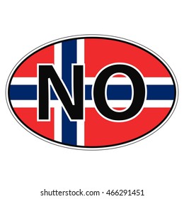 Sticker on car, flag of Norway with the inscription NO vector for print or website design for language buttons