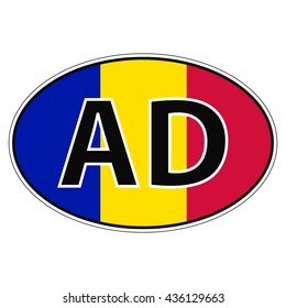 Sticker on car, flag principality Andorra with the inscription AD vector for print or website design for language buttons