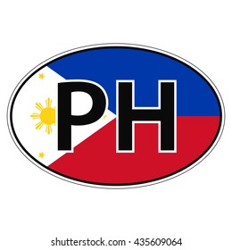 Sticker on car, flag Republic of the Philippines with the inscription PH vector for print or website design for language buttons