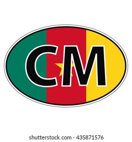 Sticker on car, flag Republic Cameroon with the inscription CM vector for print or website design for language buttons