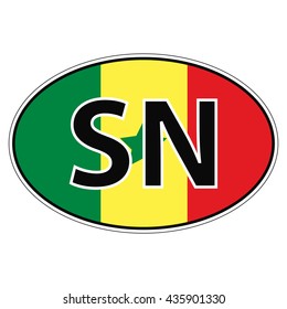 Sticker on car, flag republic  senegal with the inscription SN vector for print or website design for language buttons