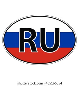Sticker on car, flag of Russia with the inscription RU vector for print or website design for language buttons