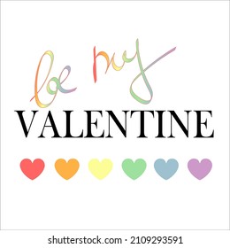 Pegatinas sobre el tema LGBT con corazones de color arcoiris y cartas sobre el fondo blanco para ser usadas para felicitaciones con San Valentín. Grabado a la moda y diseño de textos festivos. Concepto de orgullo gay