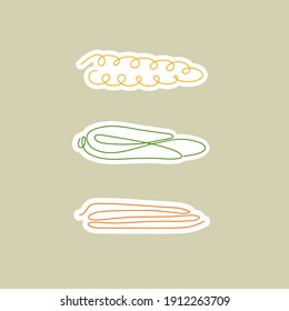 Sticker one line art style corn. Abstract creative food in minimalism design. Hand drawn vector illustration. 