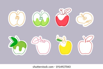 Sticker one line art style apple. Abstract creative food in minimalism design. Hand drawn vector illustration.