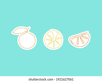 Sticker one line art style lemons. Abstract creative food in minimalism design. Hand drawn vector illustration.