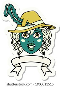 sticker of a orc bard character with banner
