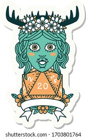 sticker of a orc druid character with natural twenty dice roll
