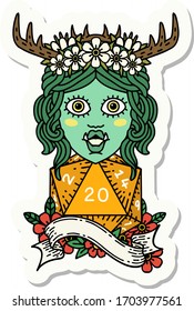 sticker of a orc druid character with natural twenty dice roll