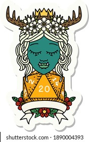 sticker of a orc druid character with natural twenty dice roll