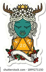 sticker of a orc druid character with natural twenty dice roll
