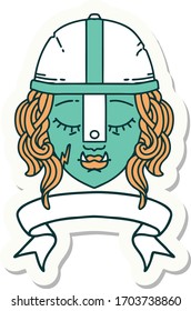 sticker of a orc fighter character face with banner