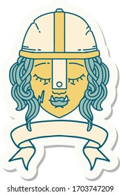 sticker of a orc fighter character face with banner