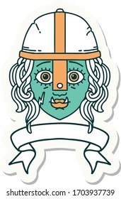 sticker of a orc fighter character face with banner