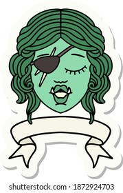 sticker of a orc rogue character face with banner