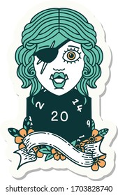 sticker of a orc rogue character with natural twenty dice roll