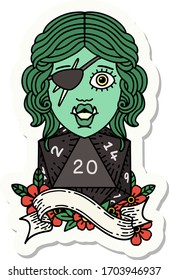 sticker of a orc rogue character with natural twenty dice roll