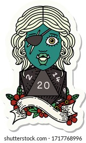 sticker of a orc rogue character with natural twenty dice roll