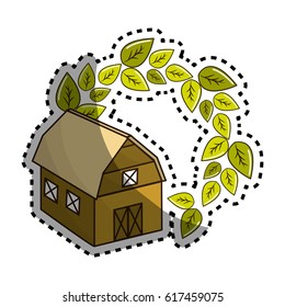 sticker organic farm with leaves plant