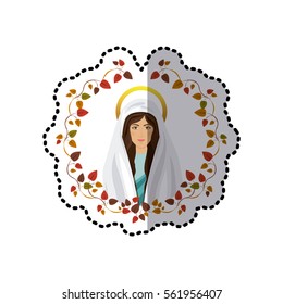 sticker ornament of leaves with half body picture saint virgin mary