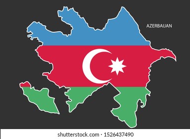 Sticker outline map of the Azerbaijan, flag Azerbaijan.