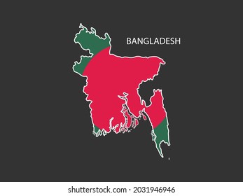 Sticker outline map of the Bangladesh, Bangladesh flag.