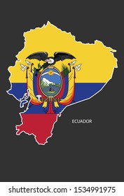 Sticker outline map of the Ecuador, flag Ecuador.