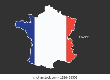 Sticker outline map of the France, flag France.