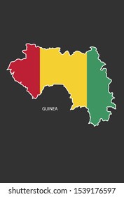 Sticker outline map of the Guinea, flag Guinea.