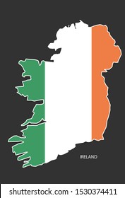 Sticker outline map of the Ireland, flag Ireland.