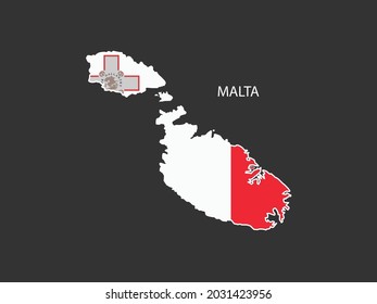 Sticker outline map of the Malta, Malta flag.