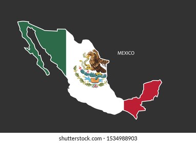 Sticker outline map of the Mexico, flag Mexico.
