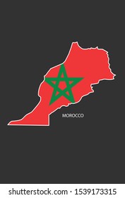 Sticker outline map of the Morocco, flag Morocco.