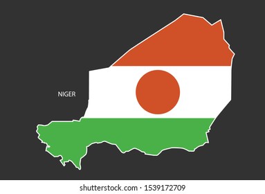 Sticker outline map of the Niger, flag Niger.