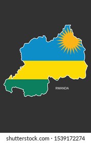Sticker outline map of the Rwanda, flag Rwanda.
