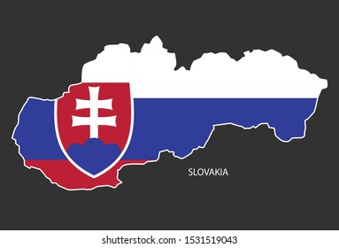 Sticker outline map of the Slovakia, flag Slovakia.