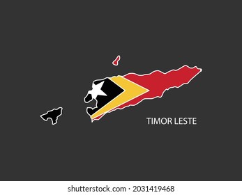 Sticker outline map of the Timor Leste, Timor Leste flag.