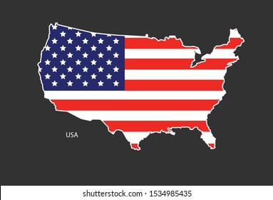 Sticker outline map of the USA, flag USA.