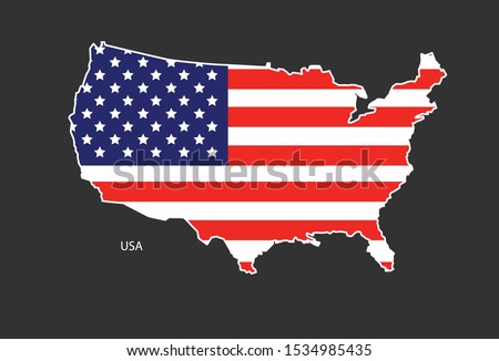 Sticker outline map of the USA, flag USA.