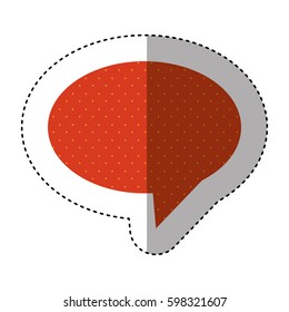 sticker of oval speech with tail and red background with yellow dots vector illustration