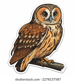 Sticker Owl white outline. flat vector illustration