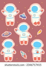 sticker pack of astronauts in space