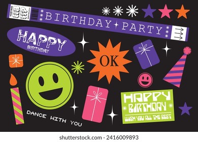 sticker pack for birthday events. poster, layout, design, element.