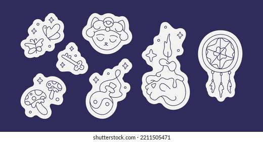 Sticker Pack Collection of drawn Mystic elements. Vector Illustration.
