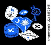 Sticker Pack. Collection of trendy pins. Set of cool patches vector design. South Carolina retro badges.