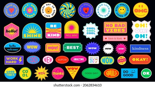 Sticker Pack. Collection of trendy pins. Set of cool patches vector design. Abstract retro badges. - Shutterstock ID 2062834610