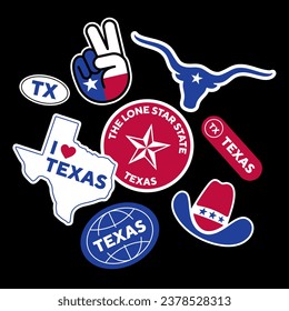 Sticker Pack. Collection of trendy pins. Set of cool patches vector design. Texas retro badges.