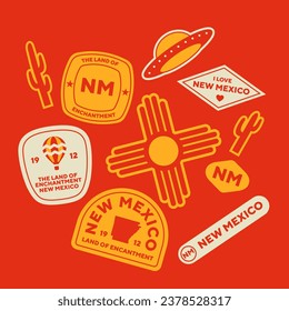 Sticker Pack. Collection of trendy pins. Set of cool patches vector design. New Mexico retro badges.